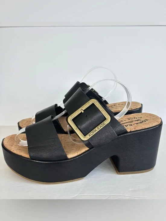 Kork Ease Taige Black Leather Platform Slide Sandals 8 - Picture 3 of 9